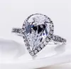 Anillo de dedo con piedra preciosa en forma de gota de agua y zafiro blanco en forma de pera eterna y delicada para mujer Joya de boda clásica con relleno de oro blanco de 10 kt268Y