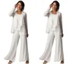 New Fashion Cheap Elegant Chiffon Plus Size Three-Piece Tiered Ruffled Pant Suits Women's Long Sleeve Formal Evening Mother Pant Suits