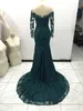 Nieuwe aankomst elegante groene kant 2016 zeemeermin lange mouw prom jurken sexy pure smaragdgroene avondjurken feestjurken vestido de festa