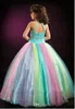 Rainbow Glitz Girls Pageant Jurken Halter Hals Crystal Mouwloze Kinderen Baljurken Vloerlengte Tieners Prom Dress