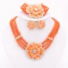 African Bead Jewelry Sets Gold Plated Jewelry Big Flower Crystal Jewelry Sets Women Fashion Necklace Bracelet Earrings Sets