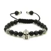 Partihandel 10st / Parti 8mm Naturfacetted Black Onyx Pärlor med Micro Paved Black Zircons Hjälm Spartanska Flätade Mens CZ Armband