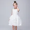 Stock Biały Organza Dress Dla Dzieci Linia Ruffles Kwiat Girl Sukienki Długość Koleń Dziewczyny Korowody Suknie Tanie Toddler Pagews Suknie 55
