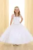 Coral Luxury Princess Ball Gown for Girls Pageant Dresses 2022 Ärmlös blommaflickaklänning med jacka pärlstav liten flicka