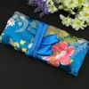 Grande Bonita Flor Dobrável Jóias Roll Up Saco de Viagem Saco De Armazenamento De Maquiagem Cosmética Com Cordão Seda Chinesa Brocado Bolsa Saco 30 pçs / lote