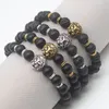 Groothandel leeuw hoofd kralen tribunes armbanden sieraden zwarte lava stenen armband voor mannen vrouwen