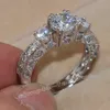 Band Rings Whole-Victoria Wieck Women Engagement Jewelry Three-stone 7mm Topaz Simulated Diamond 10KT White Gold Filled Weddin341x