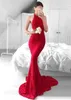 Dresses Showy Lace Halter Neckline Backless Mermaid Evening Dresses Red Long Prom Dress vestidos de fiesta baratos