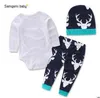 Noël Bébé Vêtements Enfants Xmas Elk Costumes Ins Romper Pantalon Chapeaux Tenues Coton Combinaison Pantalon Casquettes Dessin Animé À Manches Longues Vêtements Ensembles B3292