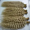 100 g/fios 3 pacotes Remy Hair Extensions Keratin I Tip Hair Extensions Blonde Brazilian Kinky Curly Human Hair Extensions Keratin