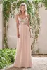 Bridesmaid Blush Pink Spaghetti Straps Sequins Ruched Sleeveless Backless Chiffon Beach Long Party Dresses Wedding Guest Dress