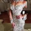 Sexy Mermaid Wedding Dress Long Sleeves Sheer High Neck See Through Luxury Beads Pearls Crystals Lace Appliques Bridal Gowns Long Train