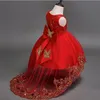 Vestido para niñas pequeñas, tutú de manga corta con lazo de encaje, vestidos de princesa para niños, vestido largo hasta el suelo para boda, vestido de princesa para fiesta de niña 3 C6210255