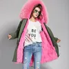 2017 new High quality fashion women luxurious big raccoon fur collar coat with rabbit wool hood warm winter jacket liner parkas long top