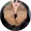 gola de pele verdadeira guaxinim manga longa cintura fina coelho naturais casaco de pele longo médio nova moda das mulheres com Casacos de cinto mais tamanho XXL