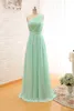 Mint Green Pink Long Chiffon Uma linha Pleated Country Bridesmaid Vestres 2019 Vestido de festa de casamento Lace Up Back8428256