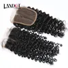 Brazilian Curly Virgin Human Hair Weaves 3 Bundles med spets Avslutningar Peruanska Malaysiska Kambodjanska Indiska Mongoliska Deep Jerry Curly Hair