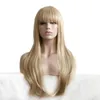 Perruques de dames de fête perruque blonde cheveux raides résistant à la chaleur longue perruque blonde avec frange perruques synthétiques pour les femmes75986015354426