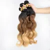 Honey Blonde #1B/4/27 Ombre Human Hair Bundles Peruvian Human Hair Weave Three Tone 1B/4/27 Ombre Hair Extensions