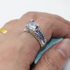 Vecalon jóias de luxo 3ct amethyst cz diamante casamento anel de banda de casamento conjunto para mulheres 10kt ouro branco cheia feminina anel