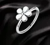 Märke Flower 925 Sterling Silver Darling Daisy Staplable Ring Vit emalj med vita emalj autentiska smycken