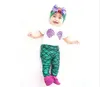 2016 Summer Baby Girl 3PCS Zestawy Odzieżowe Koszulka Niemowlę Krótki Rękaw Topy + Mermaid Długie Spodnie + Zespół Włosów Toddler Stroje Kids Suit dla 0-2y