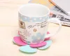 Ny ankomst 3D blandade färger Flower Petal Shape Cup Coaster Tea Coffee Cup Mat Table Decor Drable Pretty Drink Accsary