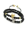 Partihandel 10st / Parti 6mm Matt Agate Stone Beads Guld och Platinum Crown Flätad CZ Beads Armband Party Gift