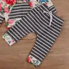 Newest 2PCS Newborn Set Infant Baby Girls Clothes Set Hooded Flower T-Shirt Tops + Striped Pants Girls Outfits Set Kids Clothing For 0-24M