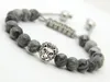 Bracelets en pierre de jaspe pour hommes, nouveau Design, 8mm, gris, perles en or et argent, macramé, tête de Lion, vente en gros, 2016