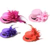 Mulheres do vintage noiva fascinator mini top hat cap fita de casamento gaze de renda pena flor chapéus partido grampos de cabelo caps millinery cabelo jóias