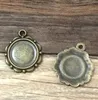 20pcs/lot Mixed style 4style Antique Bronze Flower Round pendant base Cameo Cabochon Base Setting Necklace Penand For Jewlery Making 14*14mm