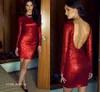 2019 красный блесток коктейль платье с длинными рукавами Без спинки Prom Pressing Pression Pressing Homecoming Платья формальное событие Ploom Plus Размер Vestidos de CoCtel