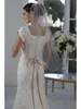 Simple Chanpagne Vintage Lace Mermaid Modest Wedding Dresses Cap Sleeves Queen Anne Neck Beaded Sash Colorful Wedding Dress With Color New