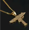 Mens Hiphop Jewelry Full CZ Diamond Pistol Submachine Gun Hip Hop Pendant Necklace with 3mm 24inch chain Wholesale