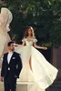 Couples Fashion 2016 Split Prom Dresses 3D Handmade Flowers Decorated Off the Shoulder Chiffon Over Lace Party Dresses