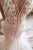 Sexig blush rosa sjöjungfru bröllopsklänning lyxig v nacke ärmlös rygglösa pärlor spets applikationer tulle brudklänningar ls 31