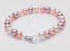 Charming 8.5-9mm south seas white pink purple pearl bracelet 7.5-8inch 925 silver clasp