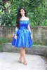 2017 Nuovi vestiti da cocktail sexy Off spalla maniche lunghe in pizzo perline Royal Blue breve ritorno a casa vestito formale abito di promenade
