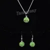 Light Green Crystal Pendant Earrings And Necklace Silver Plated Crystal Jewellery Set 10 Sets Christmas Gift