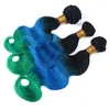 1B Blu Verde Ombre Estensioni di trame di capelli umani brasiliani 3Pcs Onda del corpo Tre toni Ombre Fasci di capelli umani di Remy vergini Groviglio libero