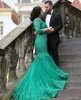 2016 Winter Green Mermaid Sukienki z balu producentem V Szyjka 34 Długie rękawy Aplikacje koronkowe Tiul Corset Arbaic Plus Size Evening Suknie Formalne D7415205