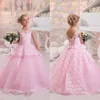 Princesa rosa vestido de baile vestidos de flores 2017 lace e tule lace up voltar meninas pageant vestidos crianças formal vestidos de festa