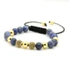 Bijoux pour hommes en gros 10 pièces/lot 8mm veines bleues naturelles perles de pierre 9mm Micro pavé noir Cz boule macramé Bracelet
