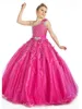 Fuşya Sparkly Frocks Girl's Pageant Elbise Prenses Balo Partisi Cupcake Balo Elbise Genç Kısa Kız Için Güzel Elbise Küçük Çocuk için