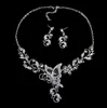 Flor De Noiva Borboleta Colar De Diamantes Brincos Dangle Set Cor De Prata Folha Oco Out Colar De Borboleta Brincos