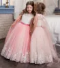Vintage Dantel Arapça 2017 Çiçek Çiçek Kız Elbise Boncuklu Bir Pelerin Çocuk Elbiseler Güzel Kızlar Pageant Törenlerinde Doğum Günü Partisi Elbiseler