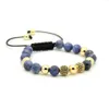Bijoux pour hommes en gros 10 pièces/lot 8mm veines bleues naturelles perles de pierre 9mm Micro pavé noir Cz boule macramé Bracelet