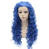 Długa kręcona niebieska syntetyczna koronka front Cosplay Party Wig