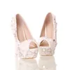 Summer Peep Toe White Pearl Shoes Wedding Bridal 14cm High Heels Platform Crystal Bride Shoes Handmade Party Prom Pumps